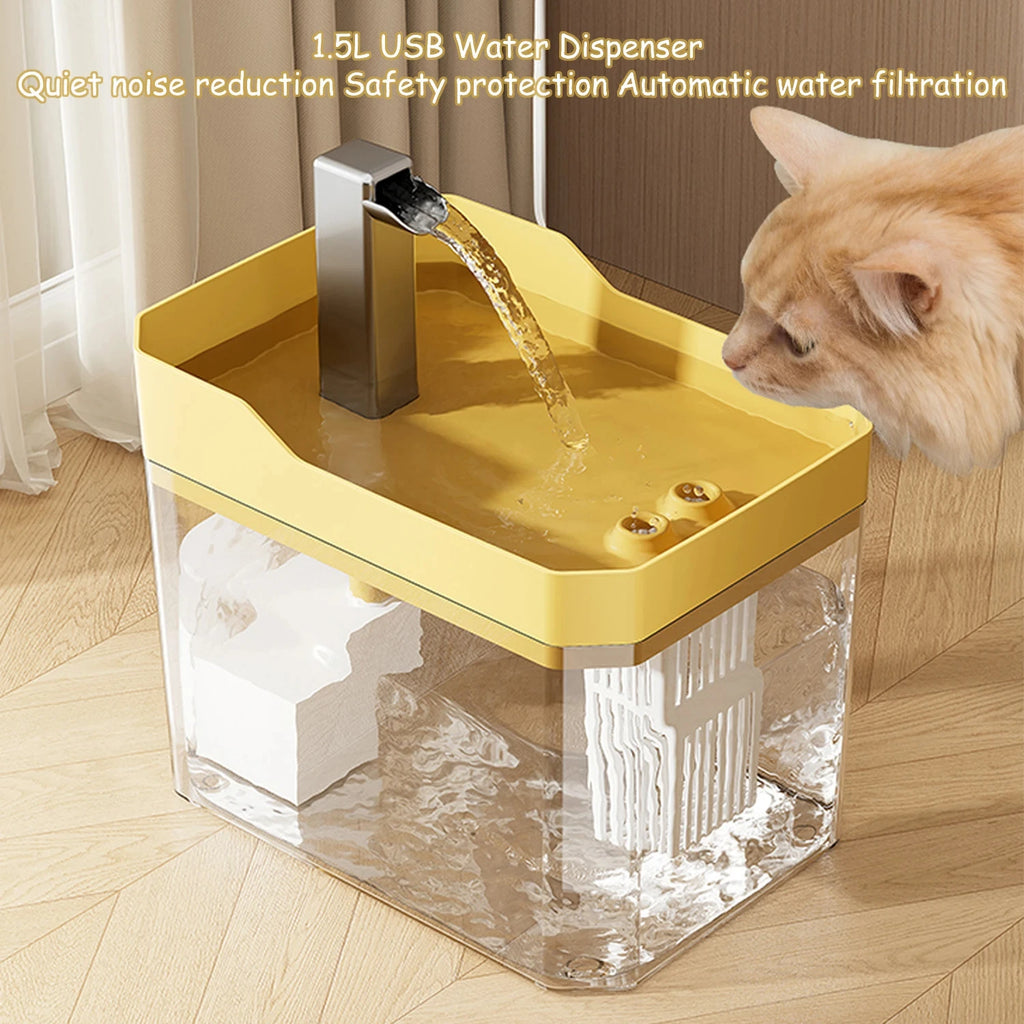 Crystal Flow Cat Water Fountain – 1.5L Auto-Filter
