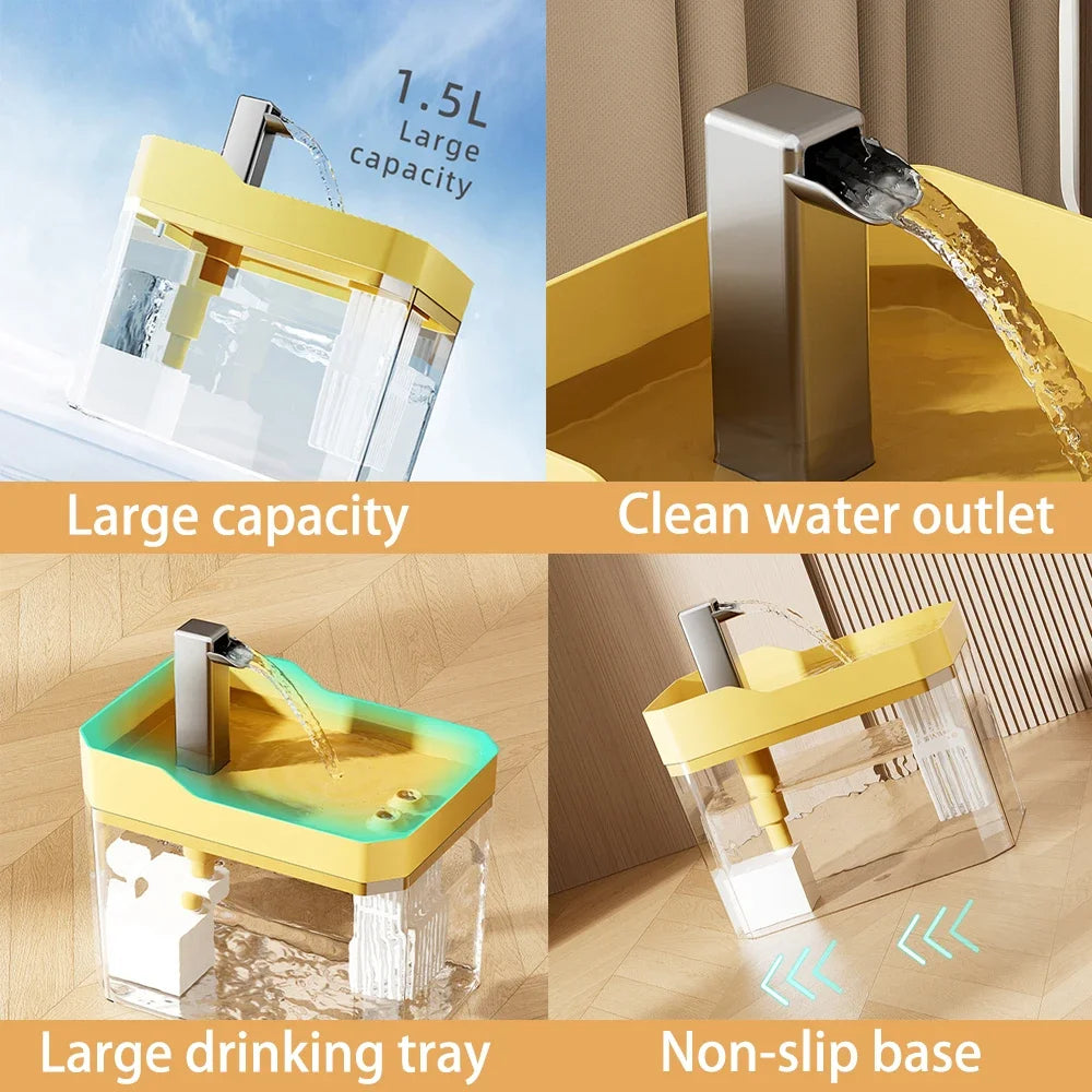 Crystal Flow Cat Water Fountain – 1.5L Auto-Filter