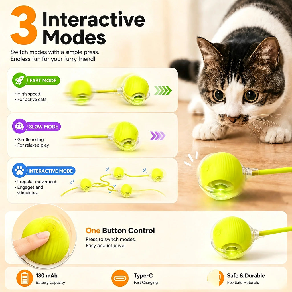 Smart Rolling Cat Ball – Self-Moving Interactive Toy