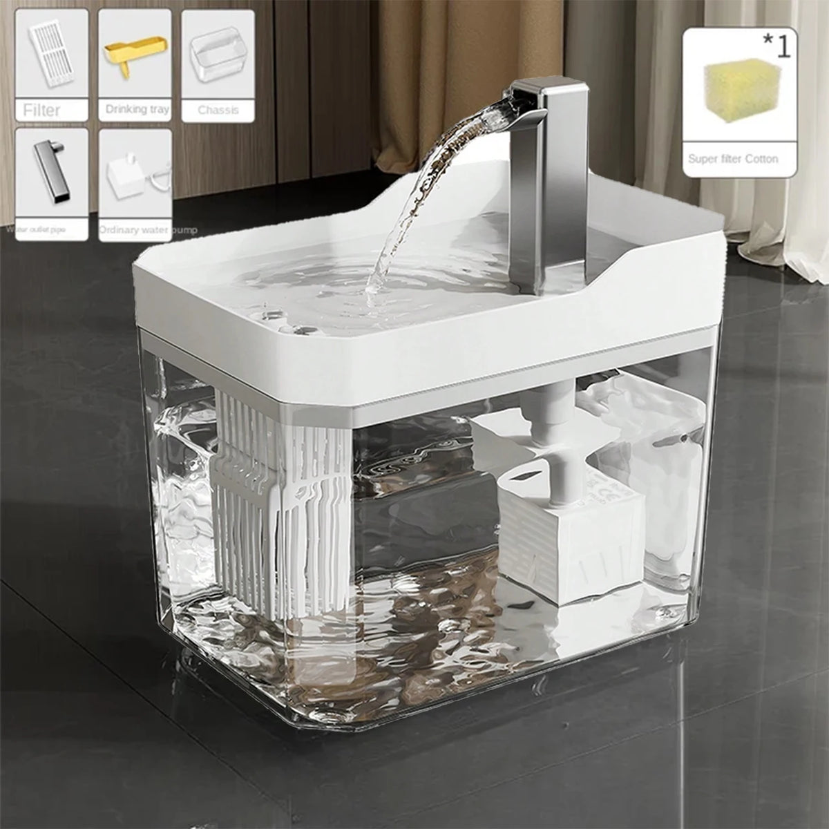 Crystal Flow Cat Water Fountain – 1.5L Auto-Filter